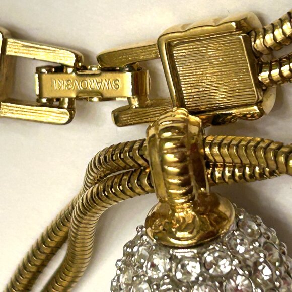 Vintage Swarovski Crystal Ball Pendant on Double Snake Chain Necklace - Picture 9 of 11